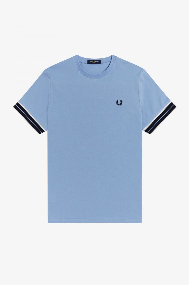 Men's Fred Perry Tramline Tipped Piqué T-Shirts Blue | 6958412-AJ