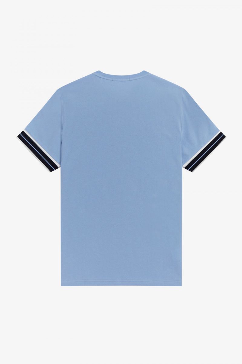 Men's Fred Perry Tramline Tipped Piqué T-Shirts Blue | 6958412-AJ