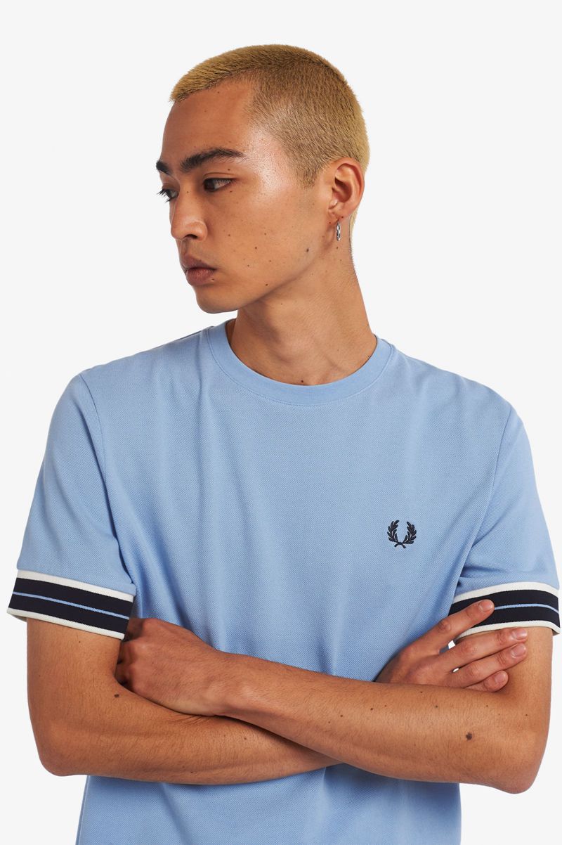 Men's Fred Perry Tramline Tipped Piqué T-Shirts Blue | 6958412-AJ