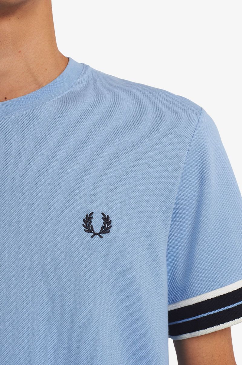 Men's Fred Perry Tramline Tipped Piqué T-Shirts Blue | 6958412-AJ