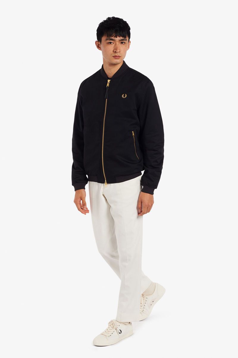 Men's Fred Perry Twill Bomber Jackets Black | 0368452-WM