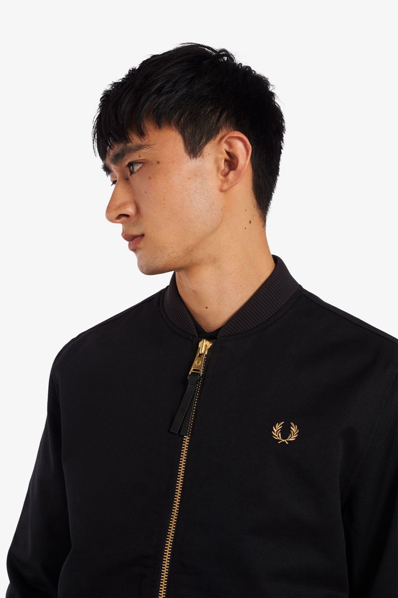 Men's Fred Perry Twill Bomber Jackets Black | 0368452-WM