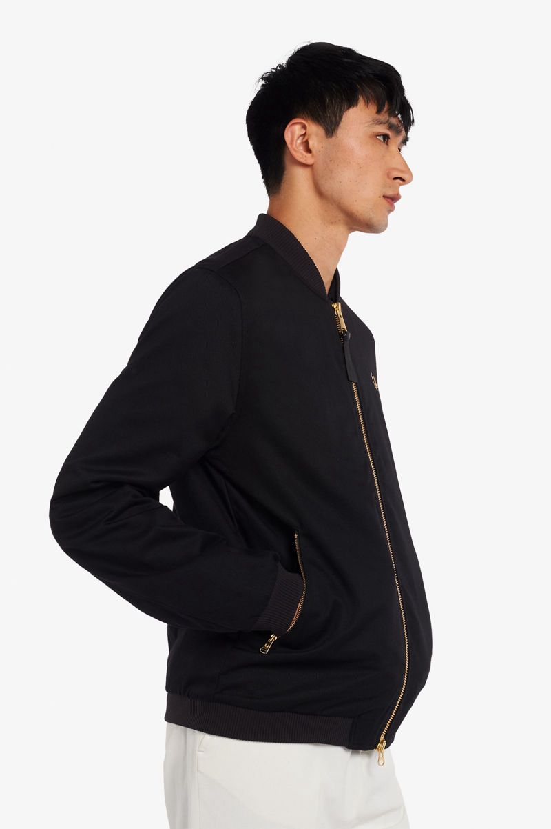 Men\'s Fred Perry Twill Bomber Jackets Black | 0368452-WM