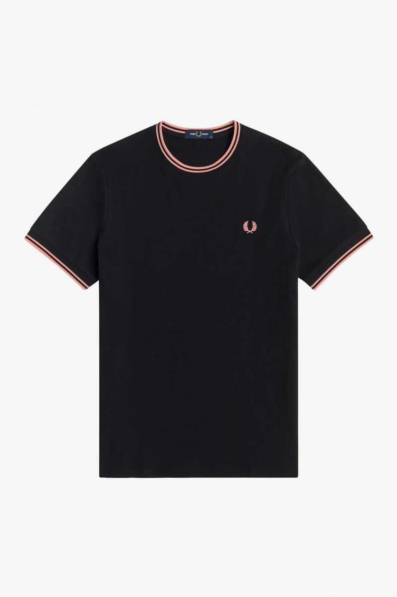 Men\'s Fred Perry Twin Tipped T-Shirts Black | 8721436-YD