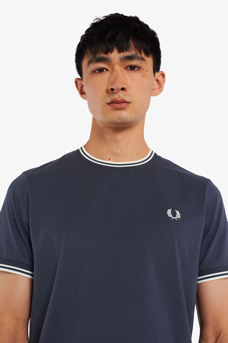 Men's Fred Perry Twin Tipped T-Shirts Deep Grey | 5143978-PV