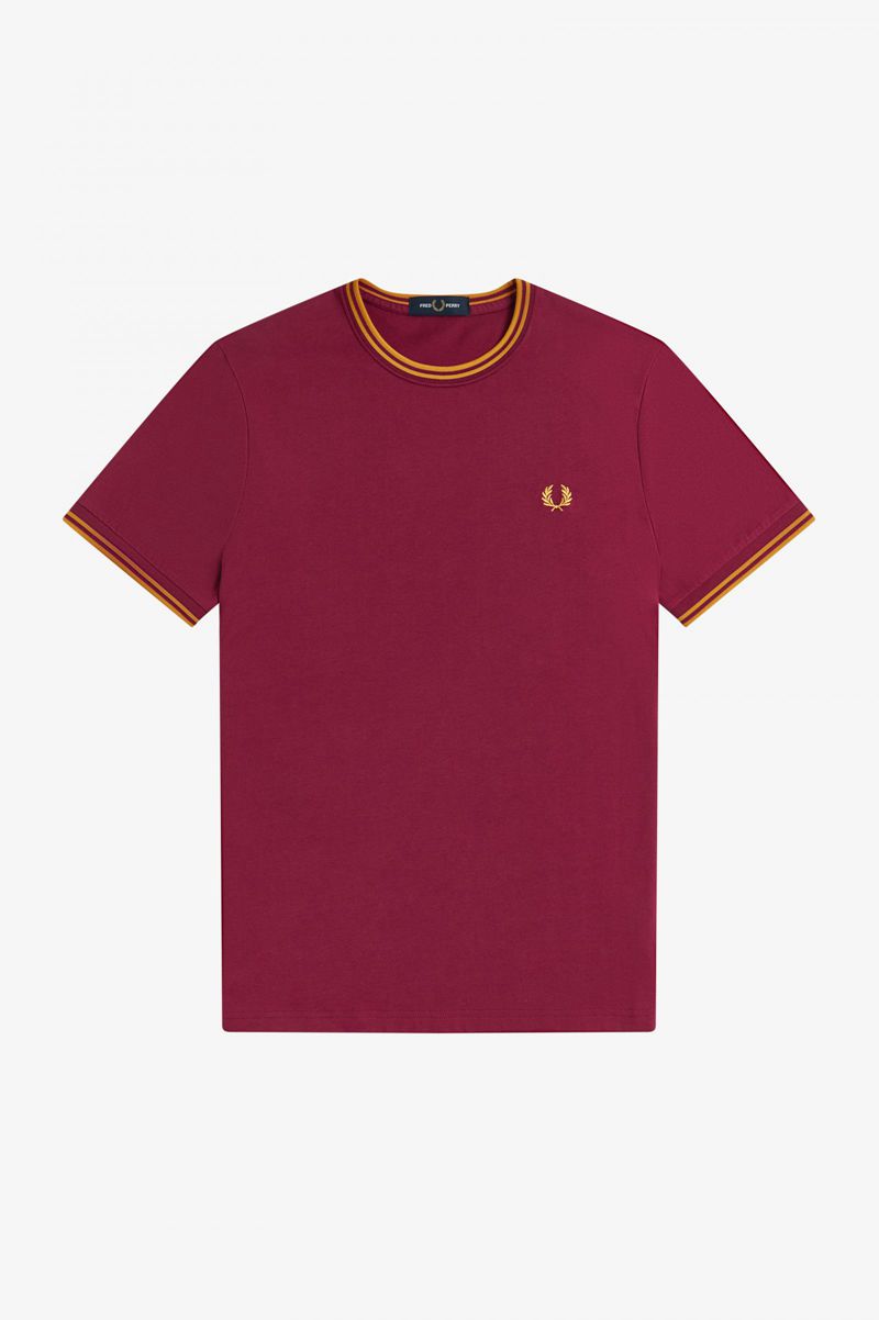 Men's Fred Perry Twin Tipped T-Shirts Red | 5371862-JA