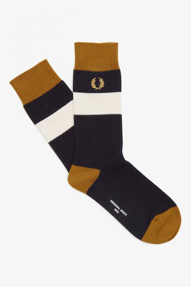 Men\'s Fred Perry Waffle Stripe Socks Black | 2748590-DY