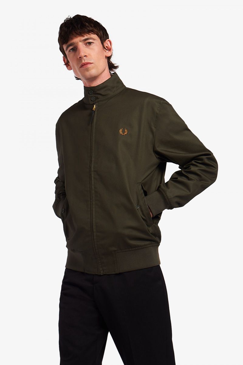 Men\'s Fred Perry Waxed Cotton Harrington Jackets Green | 3589761-HT