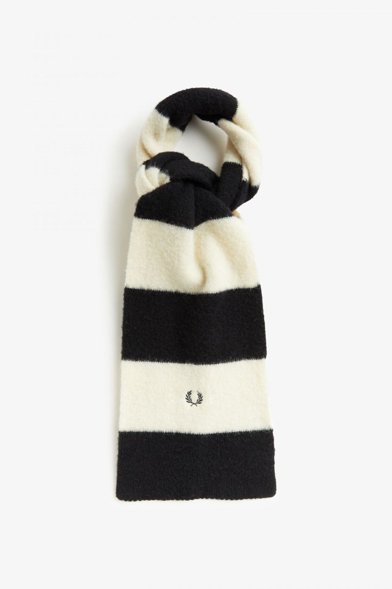 Men\'s Fred Perry Wool Striped Scarf White | 1379562-PA