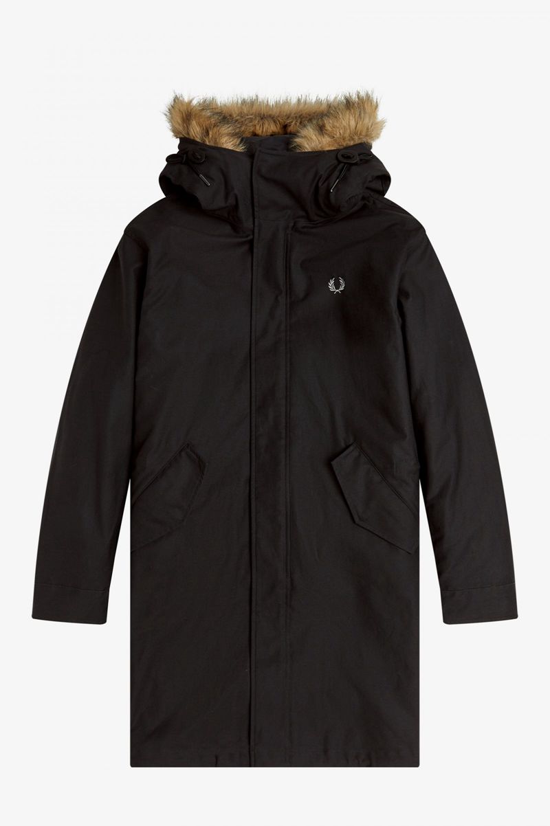 Men's Fred Perry Zip-In Liner Parka Jackets Black | 6587290-RM