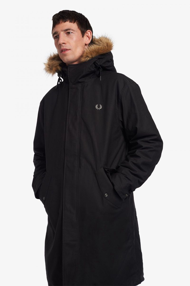 Men's Fred Perry Zip-In Liner Parka Jackets Black | 6587290-RM