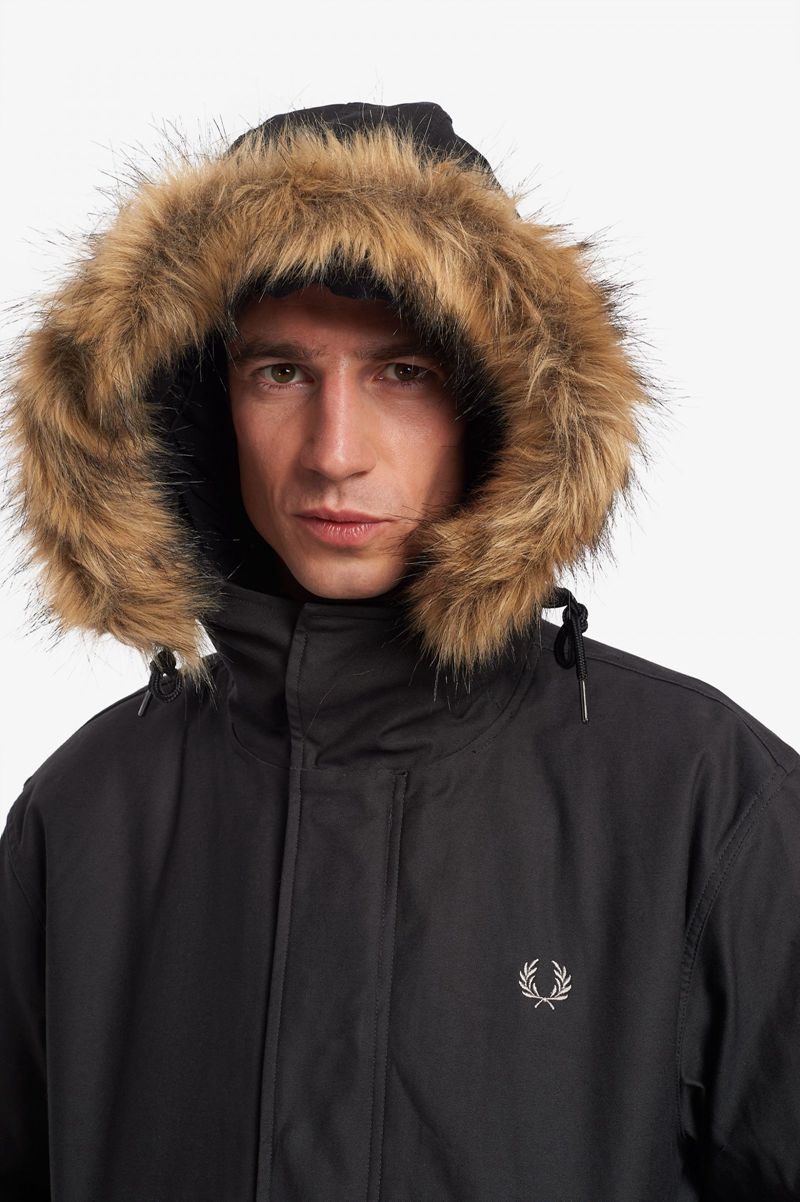 Men's Fred Perry Zip-In Liner Parka Jackets Black | 6587290-RM