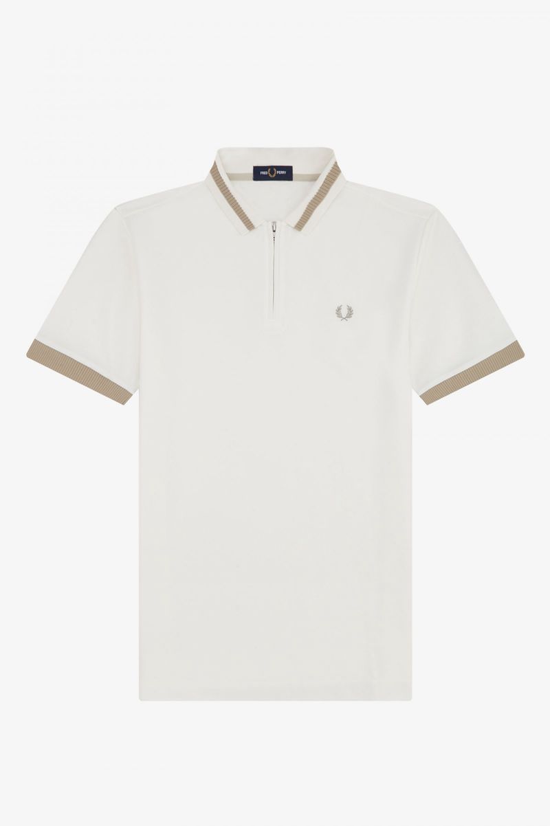 Men's Fred Perry Zip Neck Polo Shirts White | 2318495-NV