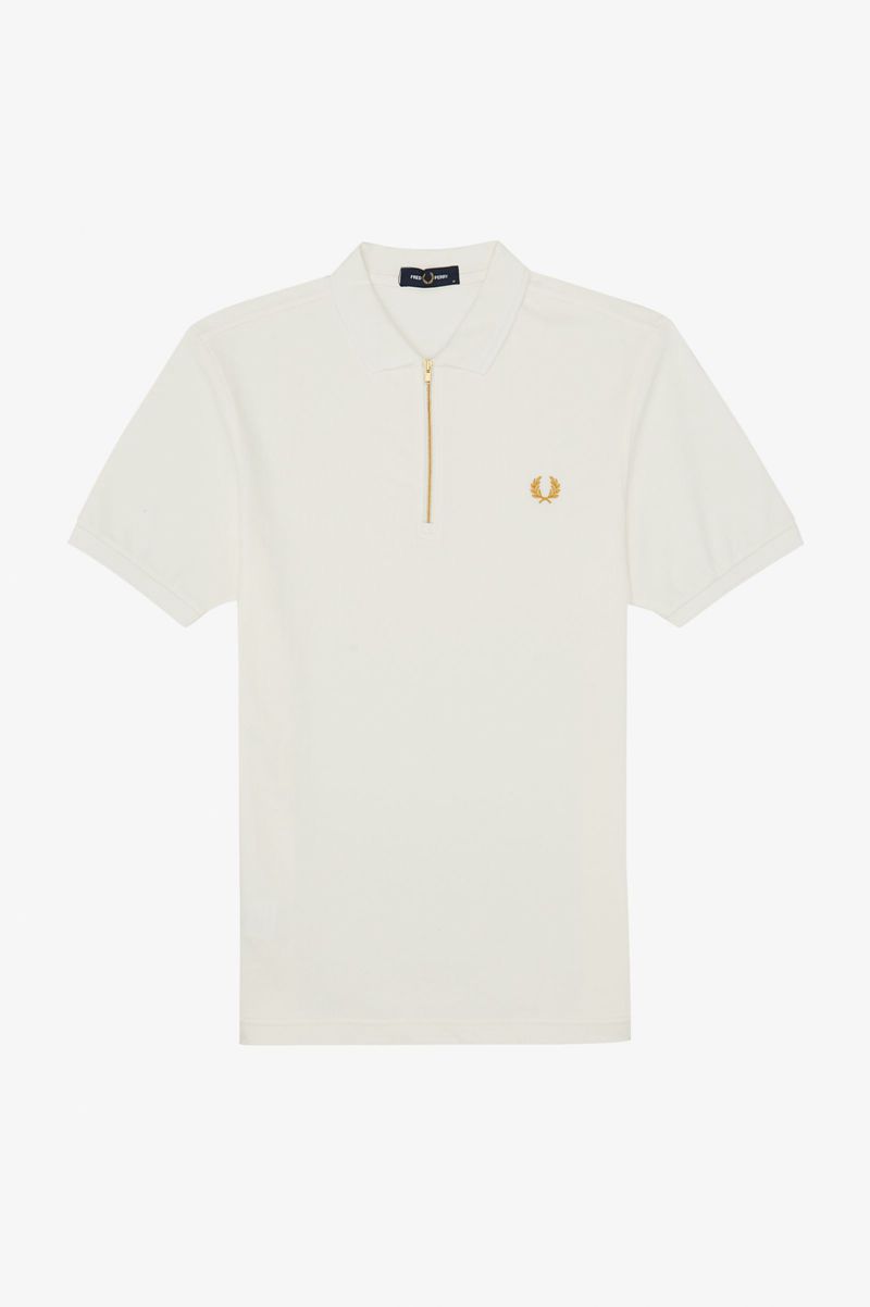 Men's Fred Perry Zip Neck Polo Shirts White | 6025417-WN