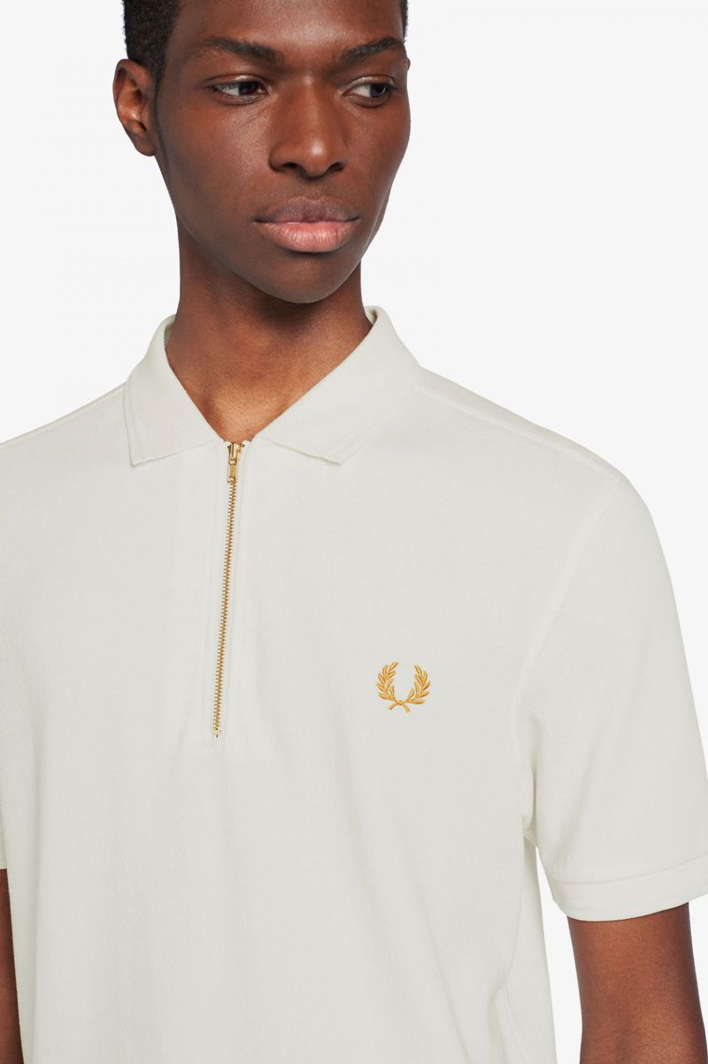 Men's Fred Perry Zip Neck Polo Shirts White | 6025417-WN