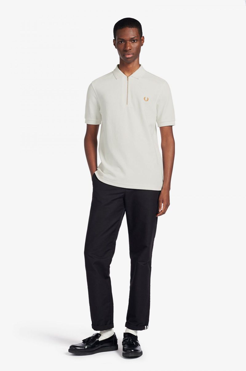 Men's Fred Perry Zip Neck Polo Shirts White | 6025417-WN