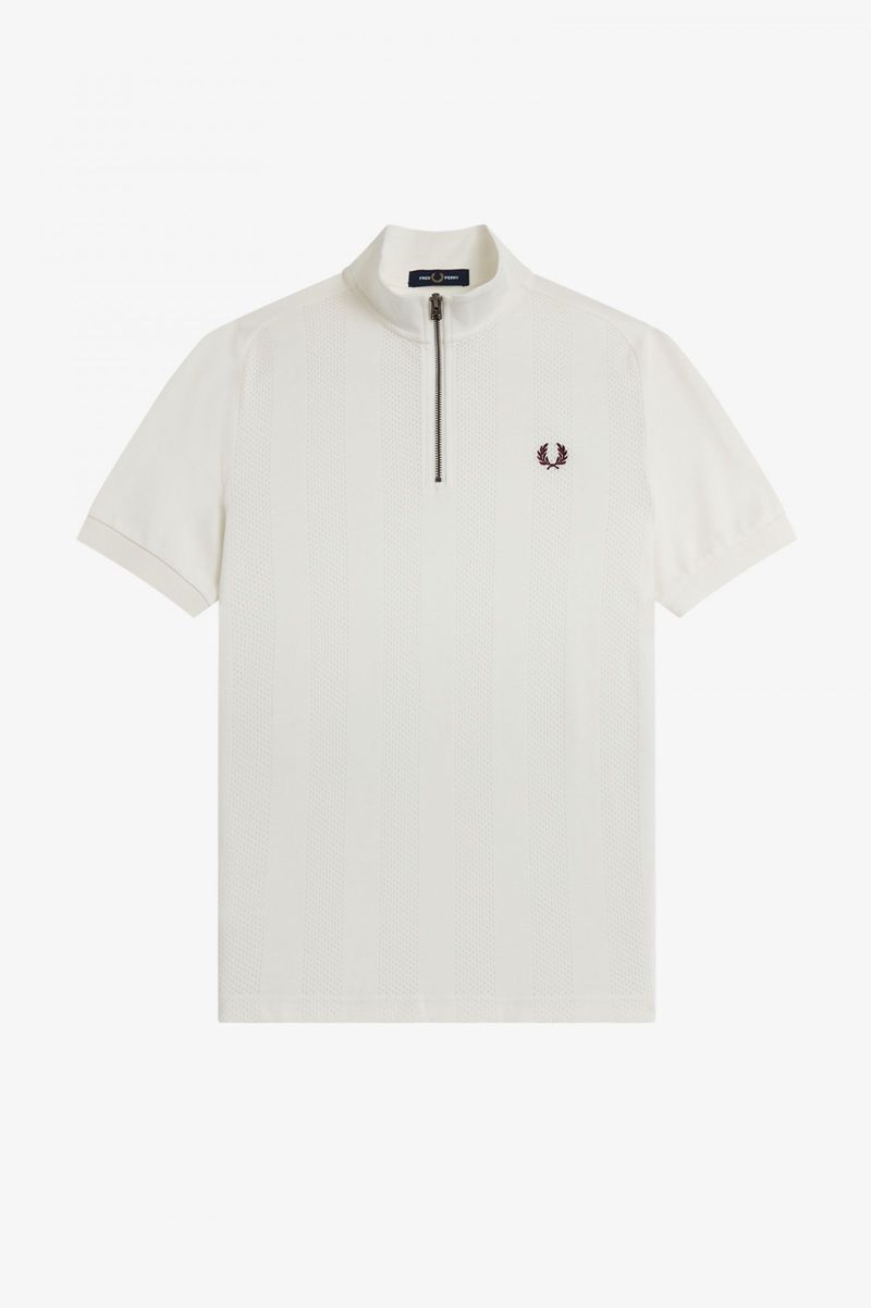 Men's Fred Perry Zip Neck Raglan Sleeve Polo Shirts White | 6827593-NW