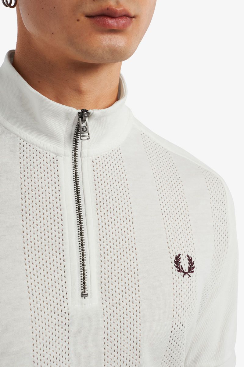 Men's Fred Perry Zip Neck Raglan Sleeve Polo Shirts White | 6827593-NW