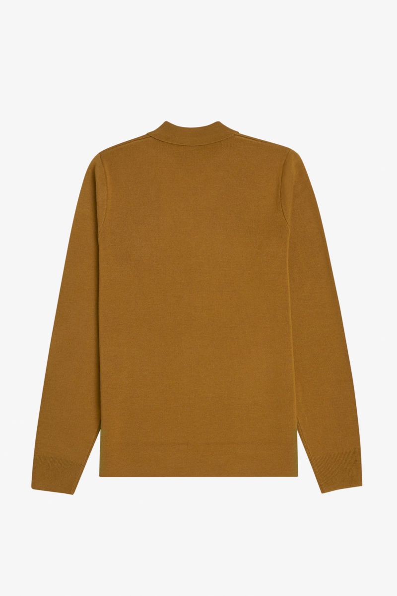 Men's Fred Perry Zip Through Cardigan Knitwear Camel | 1275063-MZ