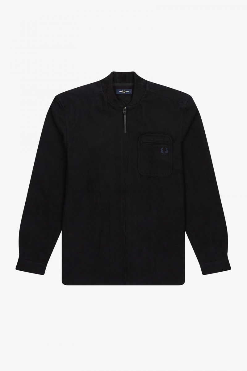 Men's Fred Perry Zip-Through Flannel Shirts Black | 3047216-VL