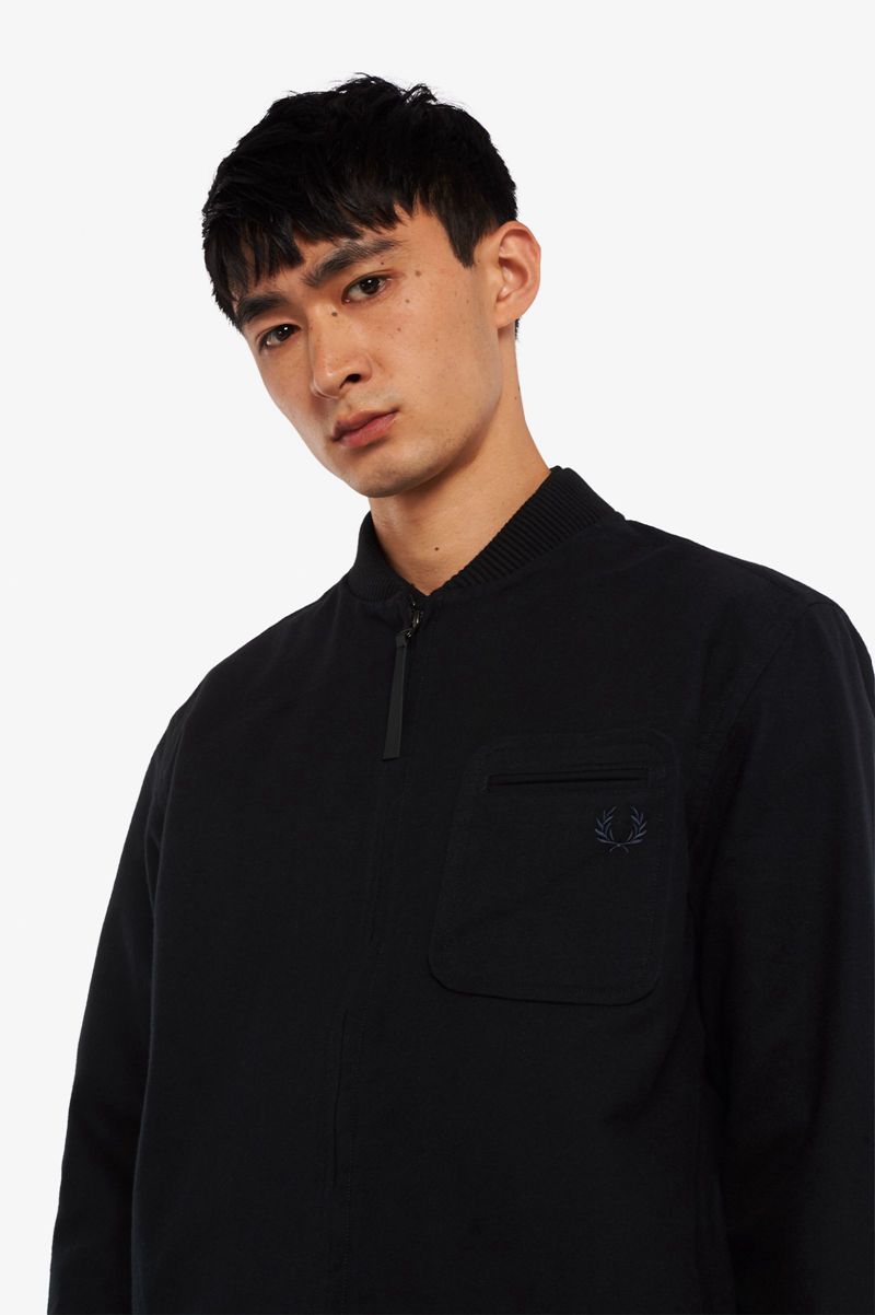 Men's Fred Perry Zip-Through Flannel Shirts Black | 3047216-VL