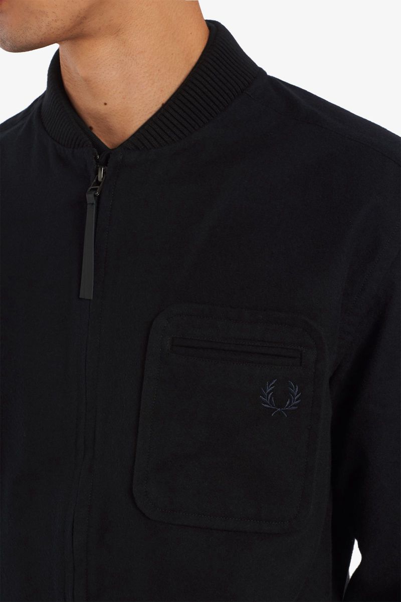 Men's Fred Perry Zip-Through Flannel Shirts Black | 3047216-VL