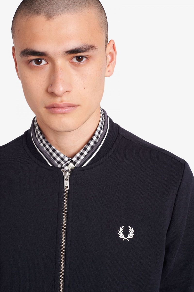 Men's Fred Perry Zip Through Sweatshirts Black | 2017569-AE