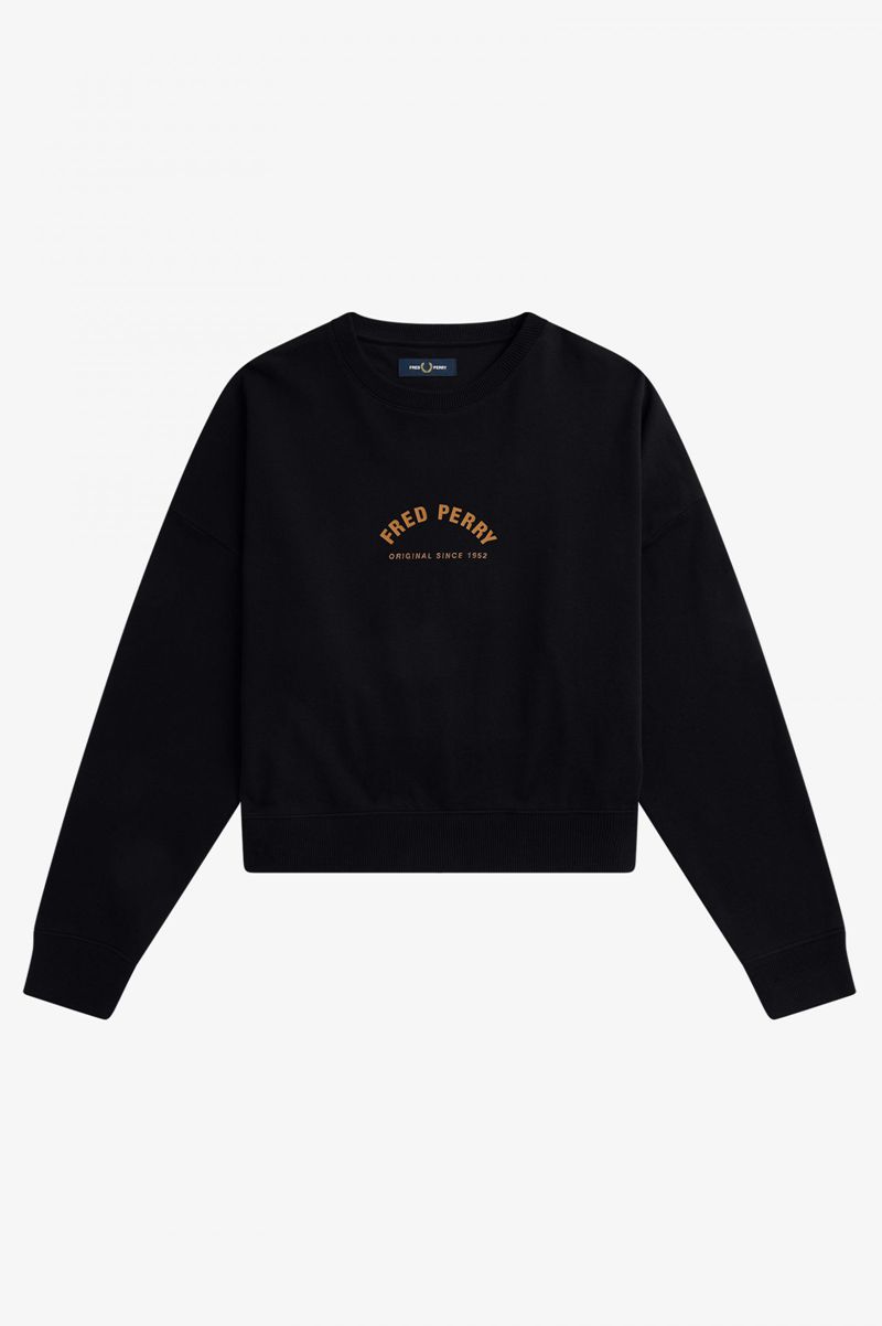 Women's Fred Perry Arch Branded Sweatshirts Black | 0547938-MJ