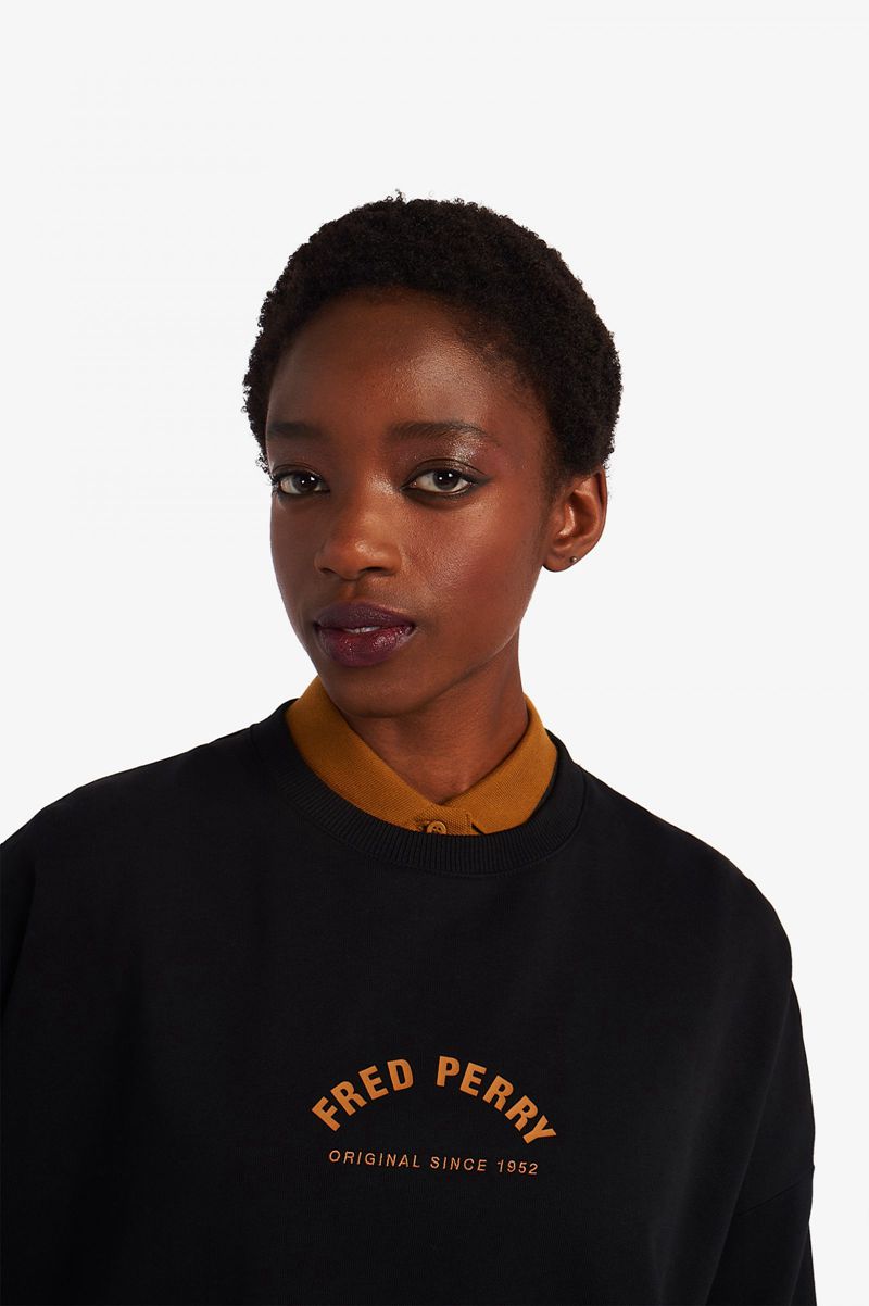 Women's Fred Perry Arch Branded Sweatshirts Black | 0547938-MJ