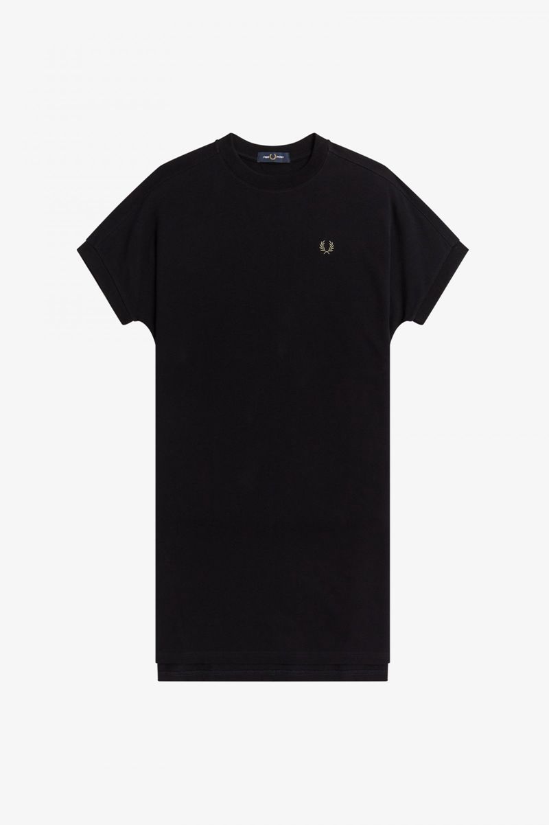 Women's Fred Perry Boxy Piqué T-Shirt Dresses Black | 4810653-LT