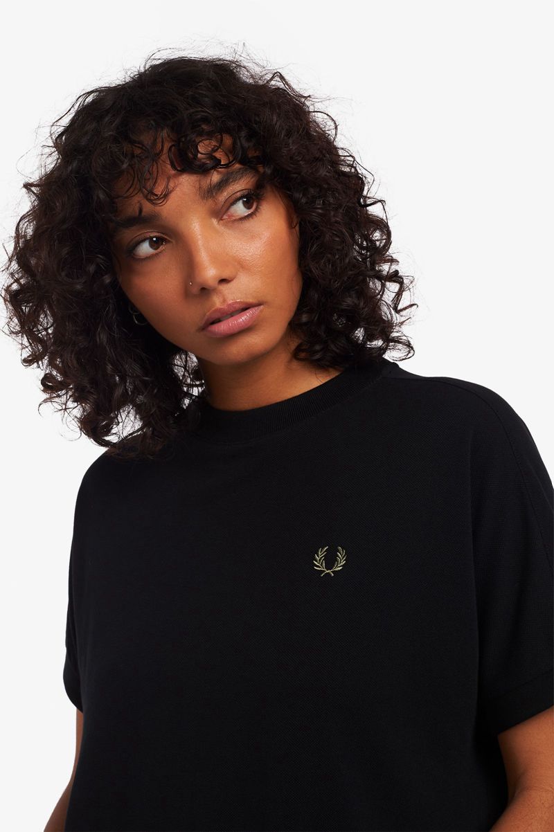 Women's Fred Perry Boxy Piqué T-Shirt Dresses Black | 4810653-LT