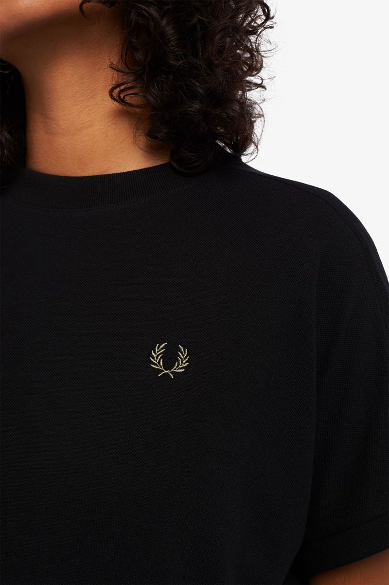 Women's Fred Perry Boxy Piqué T-Shirt Dresses Black | 4810653-LT