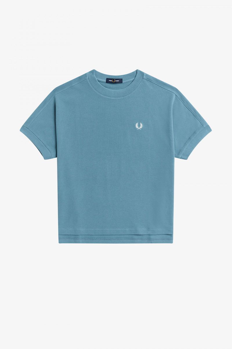 Women's Fred Perry Boxy Piqué T-Shirts Grey Blue | 9352871-SX