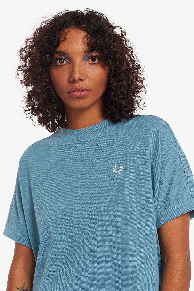 Women's Fred Perry Boxy Piqué T-Shirts Grey Blue | 9352871-SX