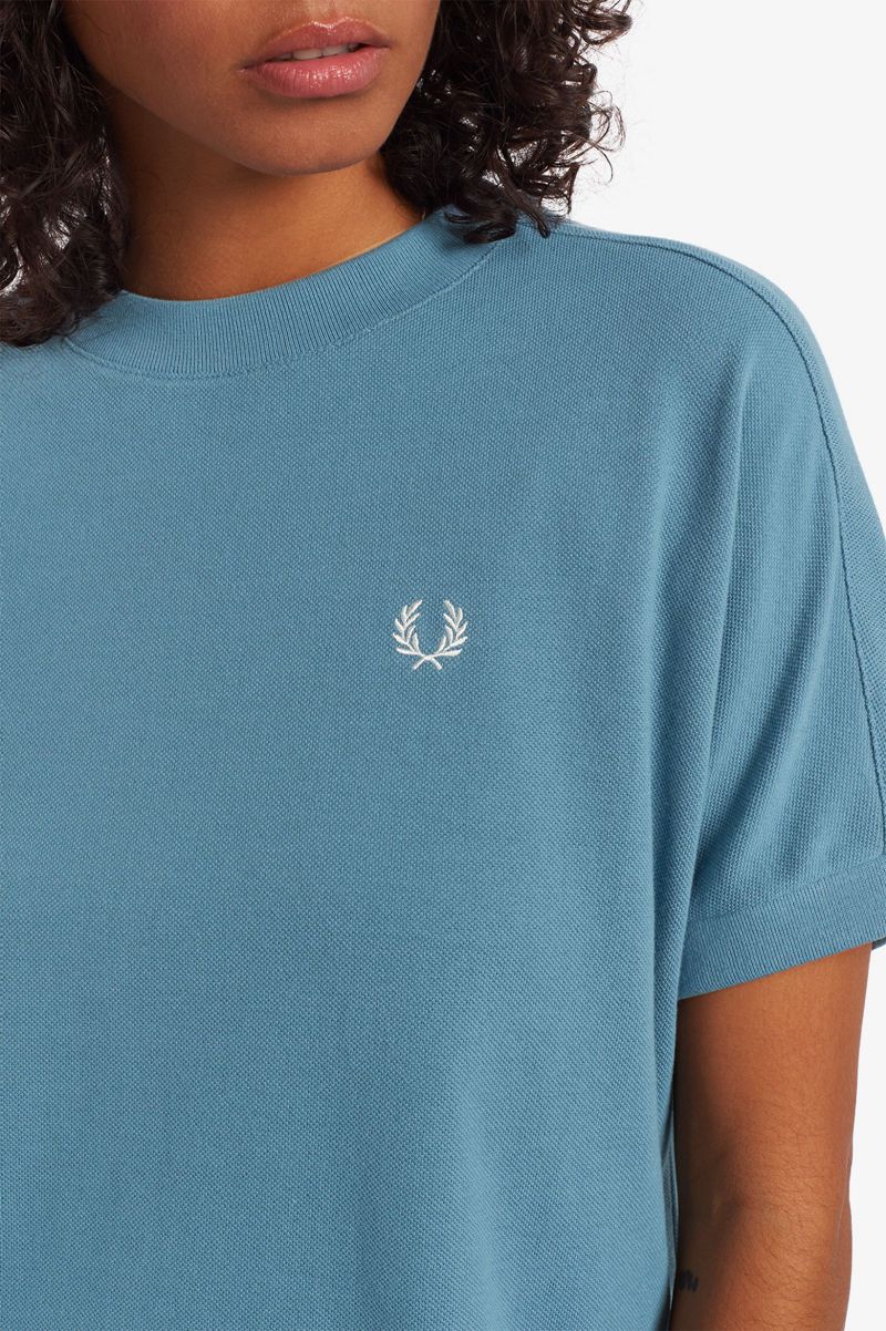 Women's Fred Perry Boxy Piqué T-Shirts Grey Blue | 9352871-SX