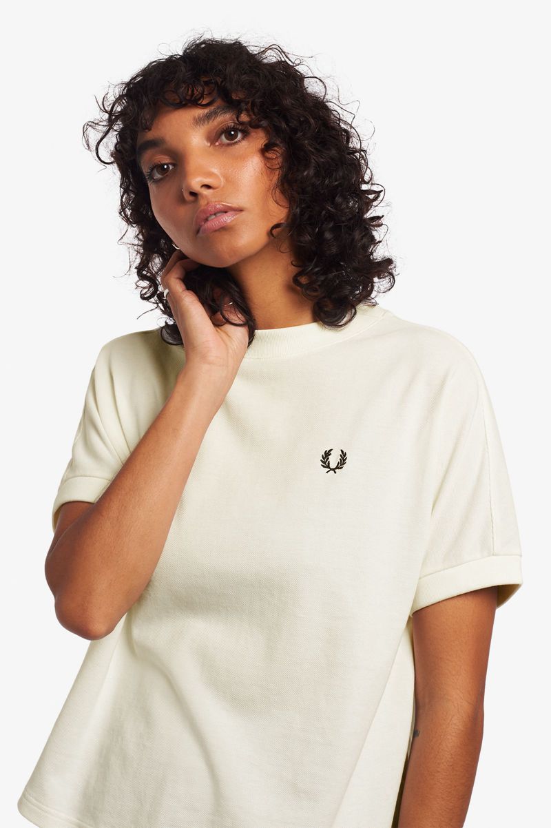 Women's Fred Perry Boxy Piqué T-Shirts White | 4037198-BF