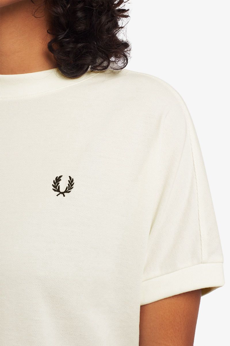 Women's Fred Perry Boxy Piqué T-Shirts White | 4037198-BF