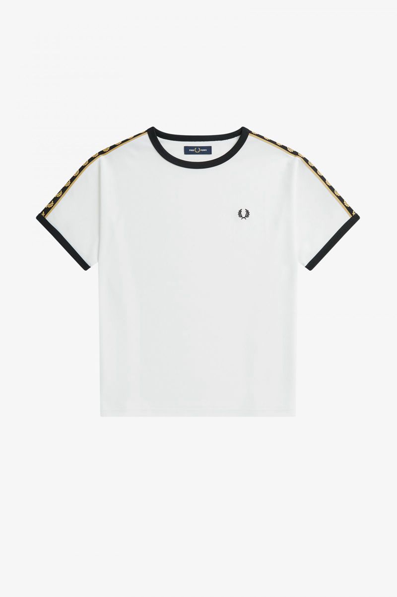 Women's Fred Perry Boxy Taped Ringer T-Shirts White | 0927614-QZ