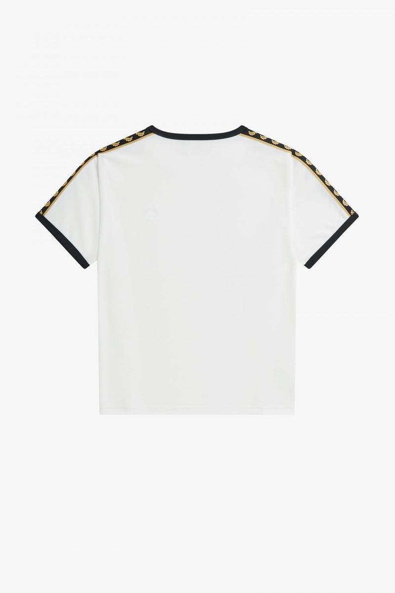 Women's Fred Perry Boxy Taped Ringer T-Shirts White | 0927614-QZ