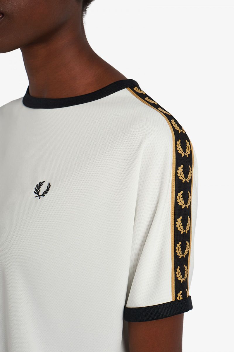 Women's Fred Perry Boxy Taped Ringer T-Shirts White | 0927614-QZ