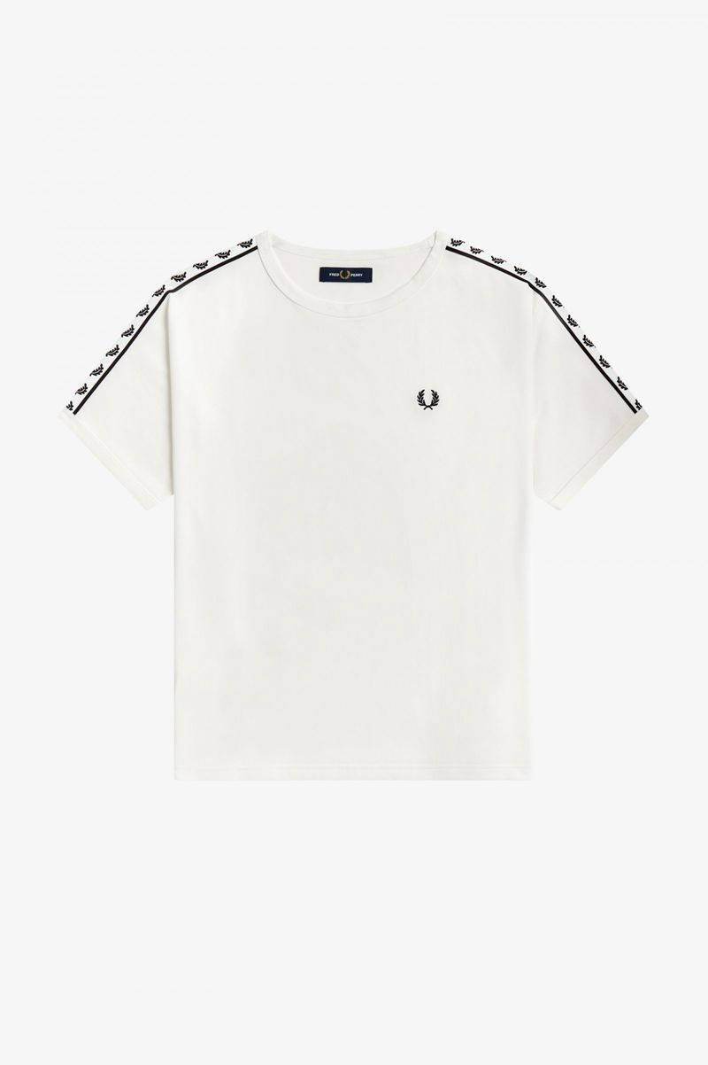 Women's Fred Perry Boxy Taped Ringer T-Shirts White | 1748590-KW