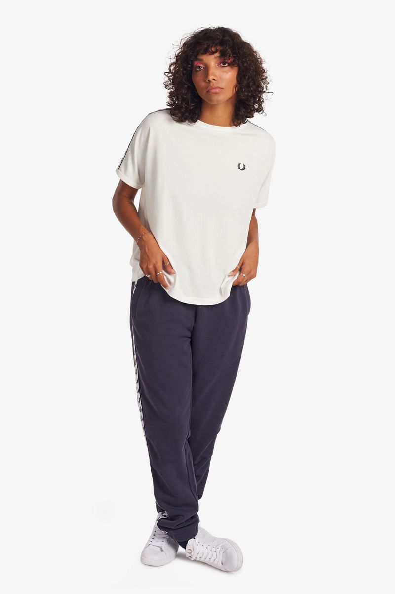 Women's Fred Perry Boxy Taped Ringer T-Shirts White | 1748590-KW