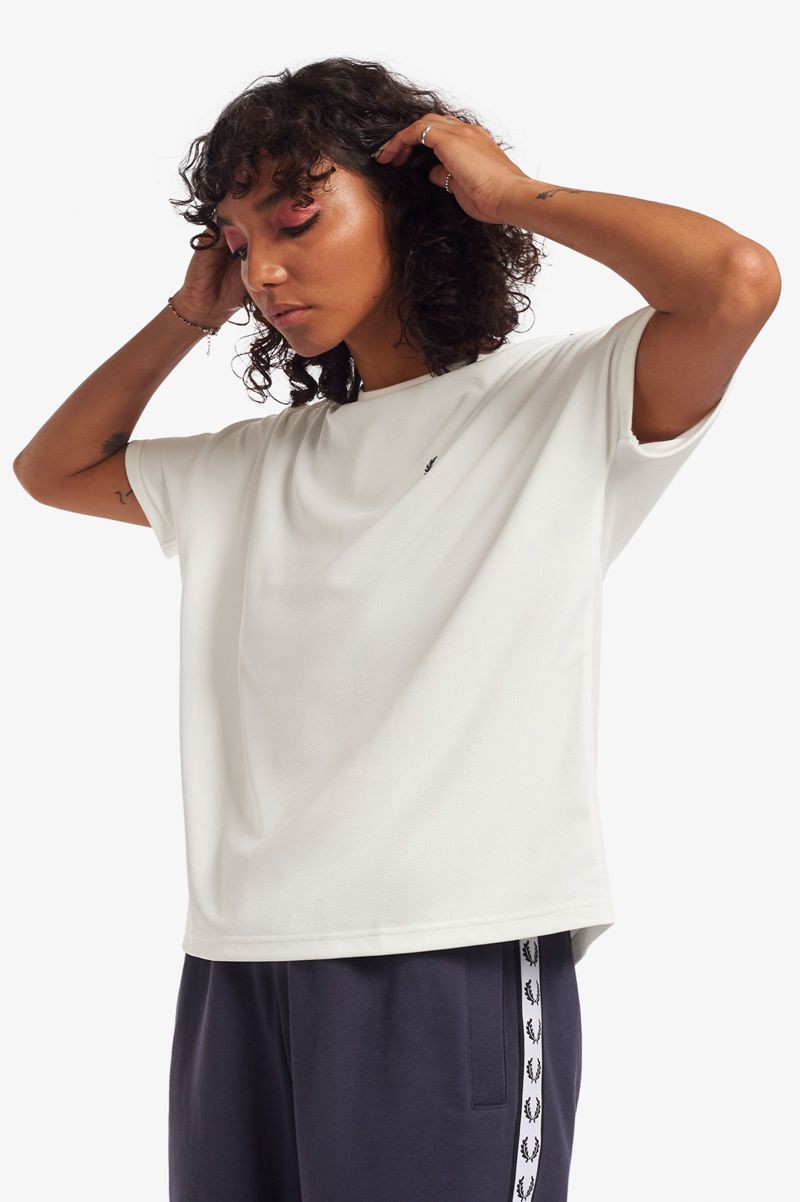 Women's Fred Perry Boxy Taped Ringer T-Shirts White | 1748590-KW