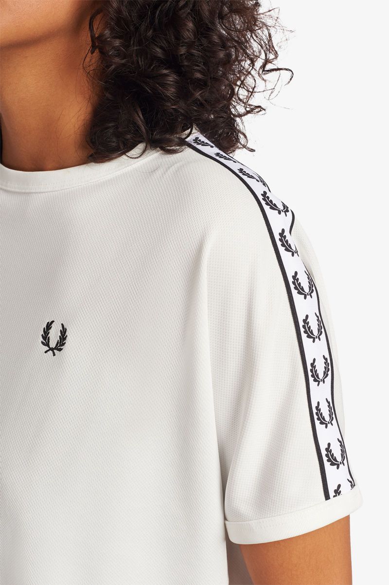 Women's Fred Perry Boxy Taped Ringer T-Shirts White | 1748590-KW