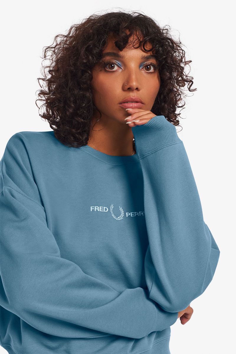 Women's Fred Perry Branded Sweatshirts Grey Blue | 3168254-KD