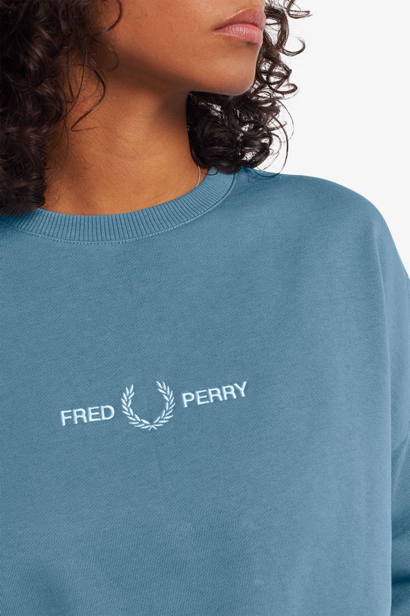 Women's Fred Perry Branded Sweatshirts Grey Blue | 3168254-KD