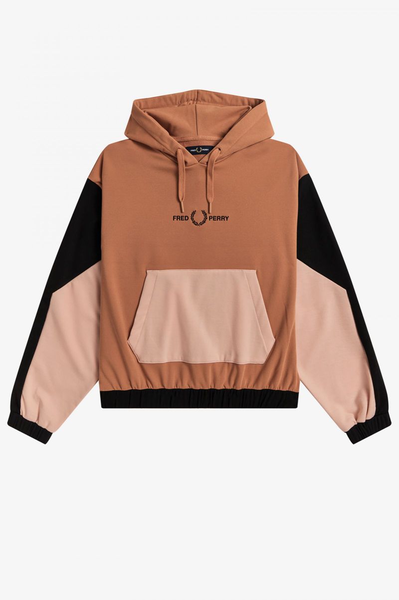 Women's Fred Perry Colour Block Hooded Sweatshirts Bronze | 1905672-PH