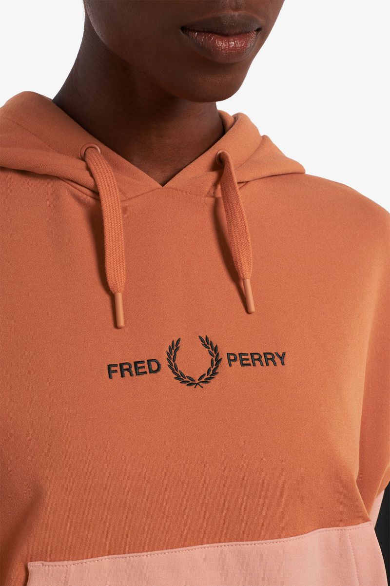 Women's Fred Perry Colour Block Hooded Sweatshirts Bronze | 1905672-PH