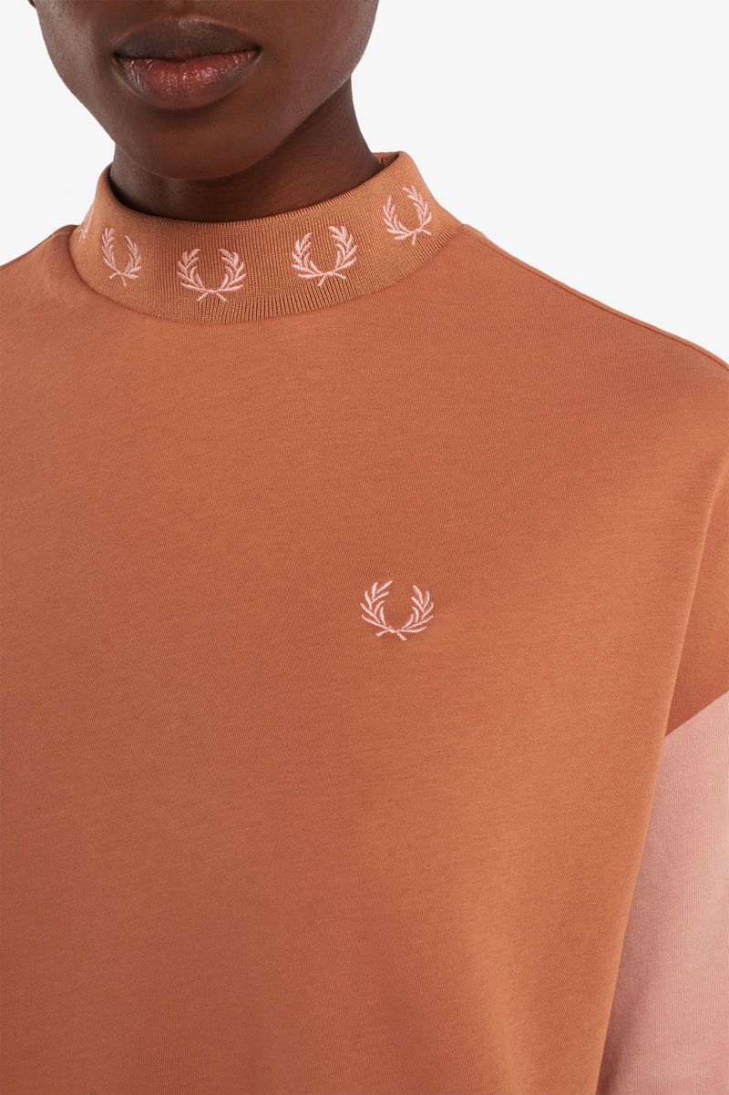 Women's Fred Perry Colour Block T-Shirts Bronze | 5061834-HM