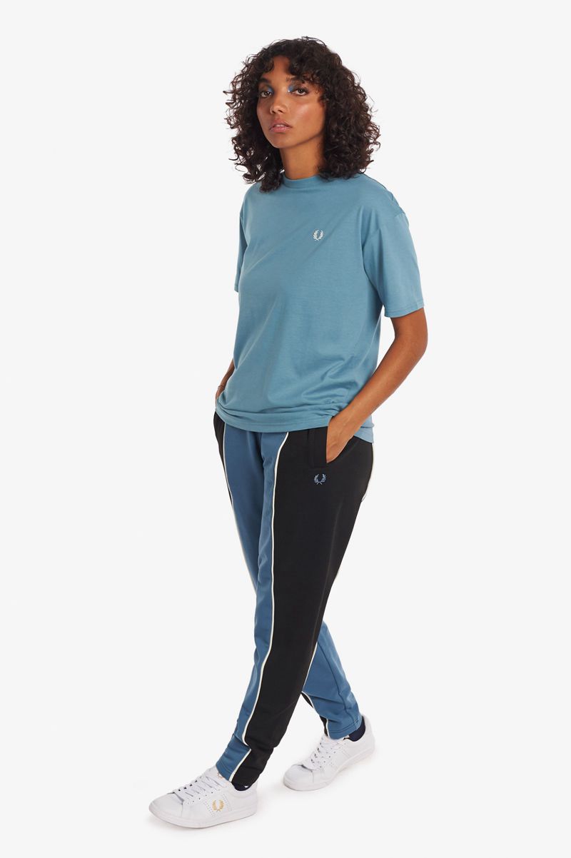 Women's Fred Perry Crew Neck T-Shirts Grey Blue | 9631548-SU